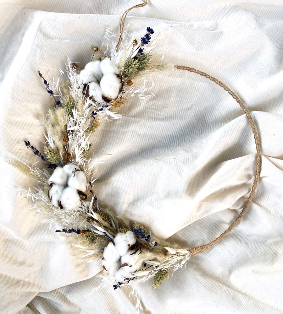 Couronne de fleurs séchées - Coton - Avril