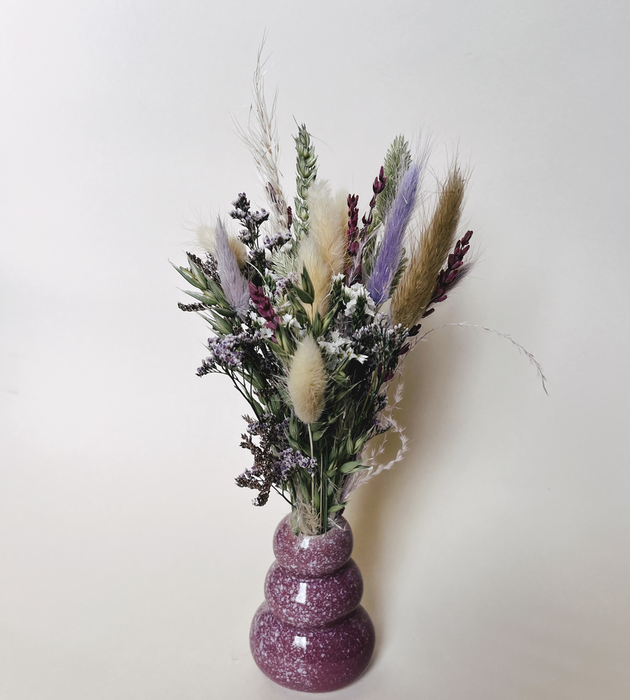 Petit bouquet de fleurs séchées LILA avec vase en céramique
