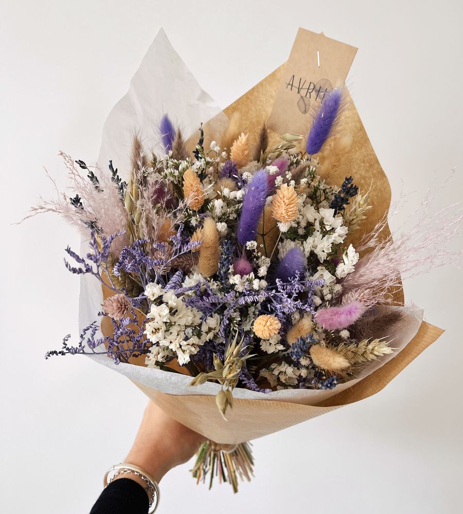 Bouquet de fleurs séchées ton lila