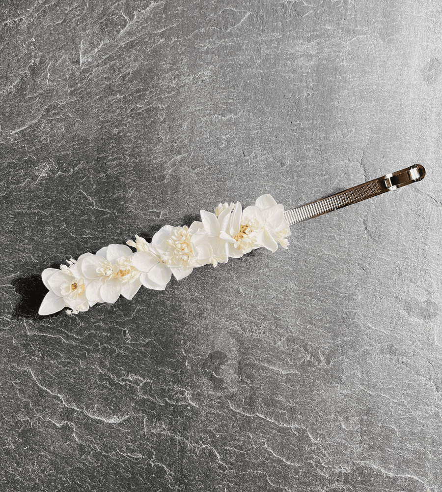Barrette fleurs séchées blanche XL