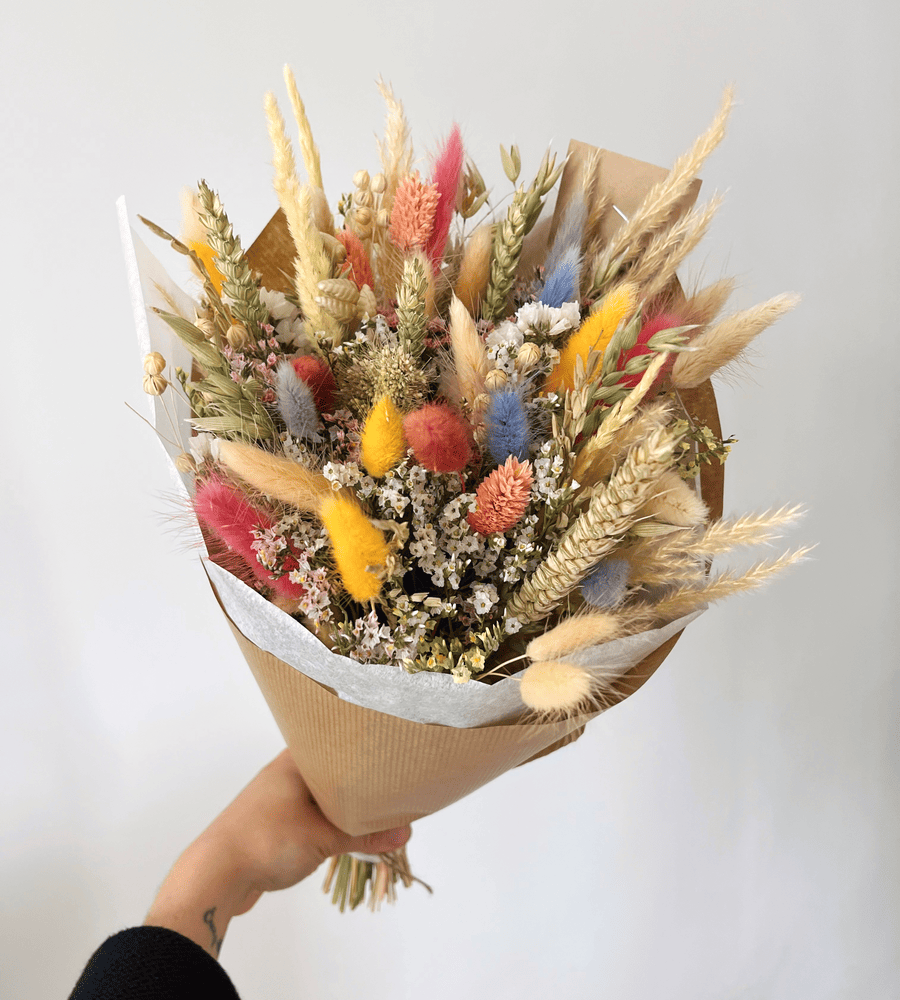 Bouquet de fleurs séchées tons pastels et colorés