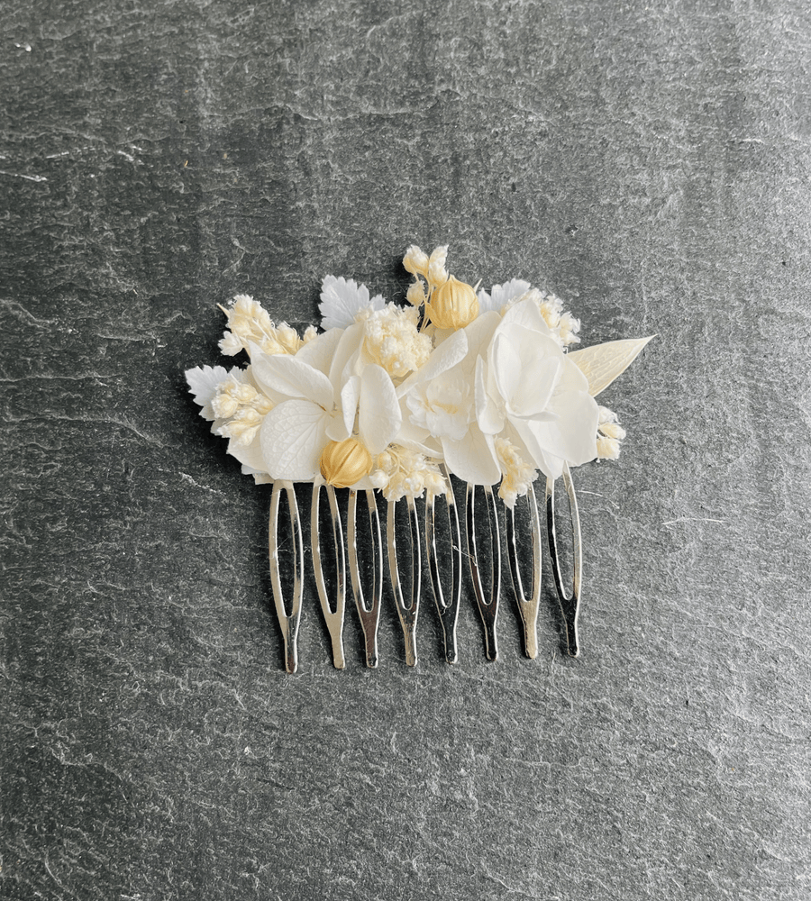 Peigne fleurs séchées blanc