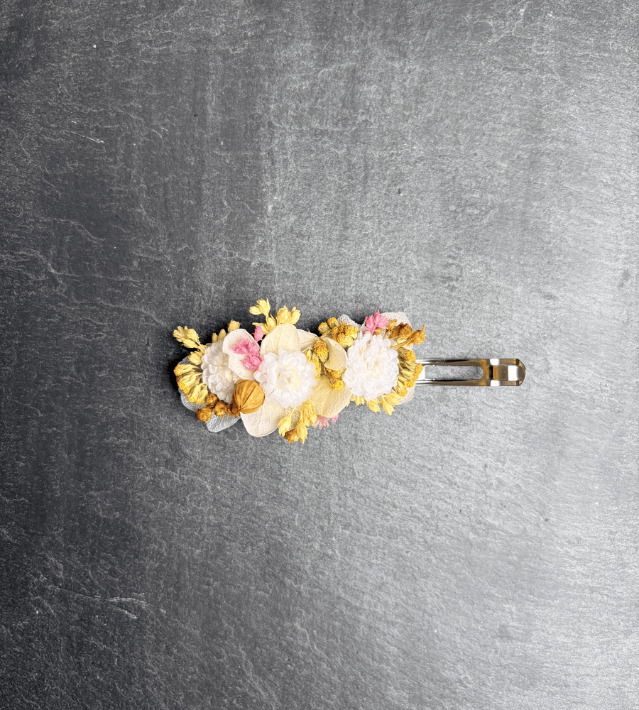 barrette fleurs séchées jaune